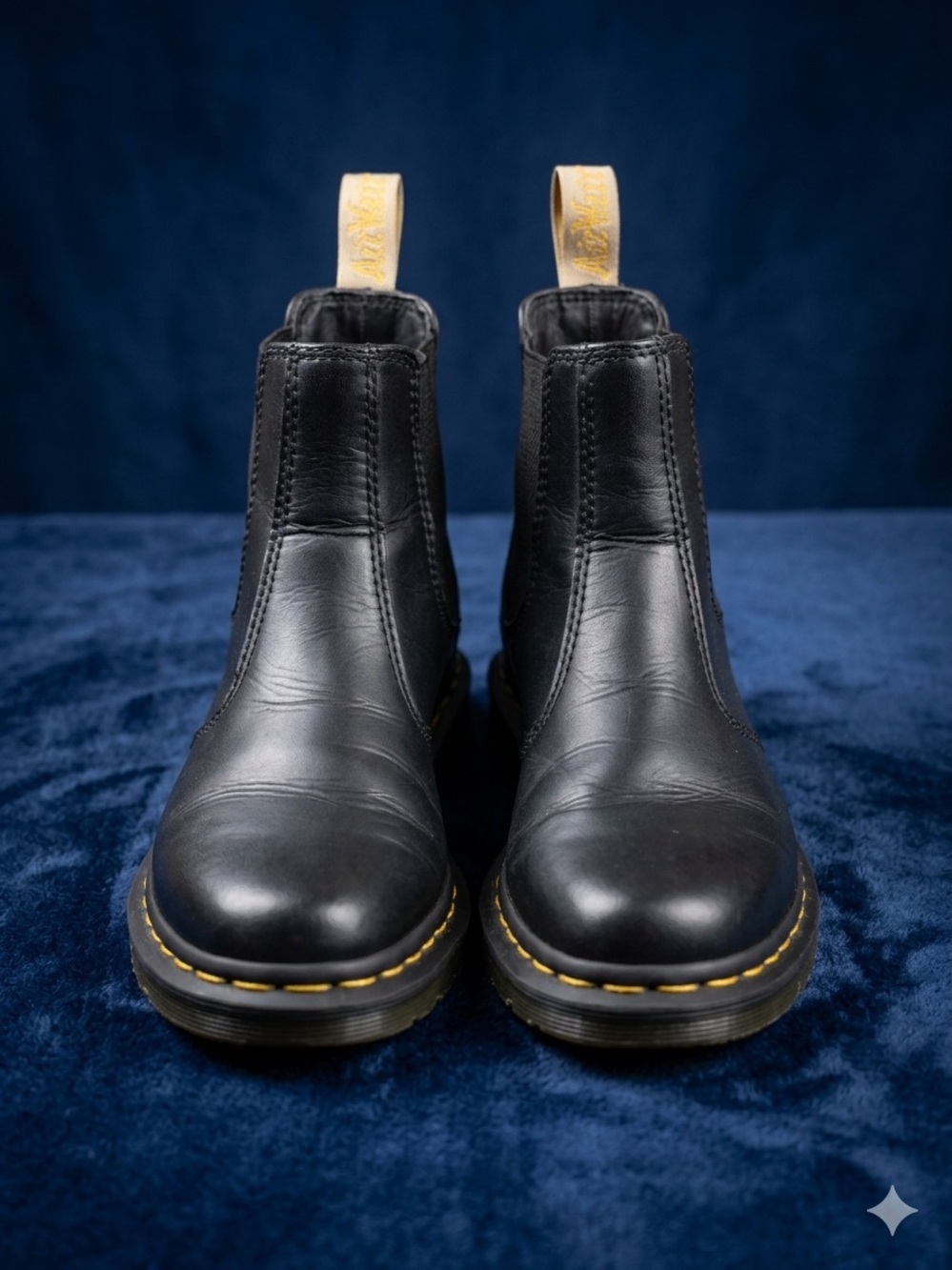 Dr. Martens Black Leather Chukka Boots with Yellow Stitching